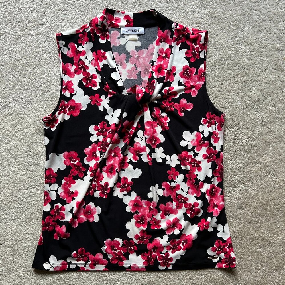 Calvin Klein Pink and Black Floral Tank Top Size Small